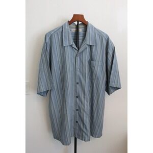 Tommy Bahama Mens XXL Blue Striped 100% Silk Short Sleeve Camp Shirt Button Down